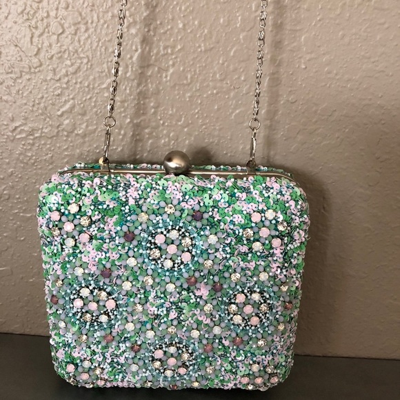 G-Lish Beaded & Sequined Squared Hard Case Clutch - Picture 2 of 6